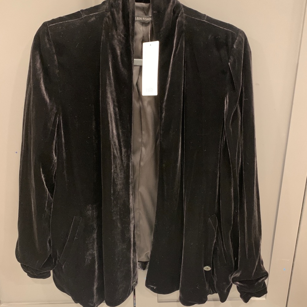 EILEEN FISHER velvet angled shape jacket in charcoal